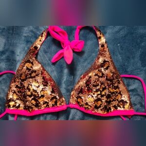 Sequin Leopard Print Bikini Top
